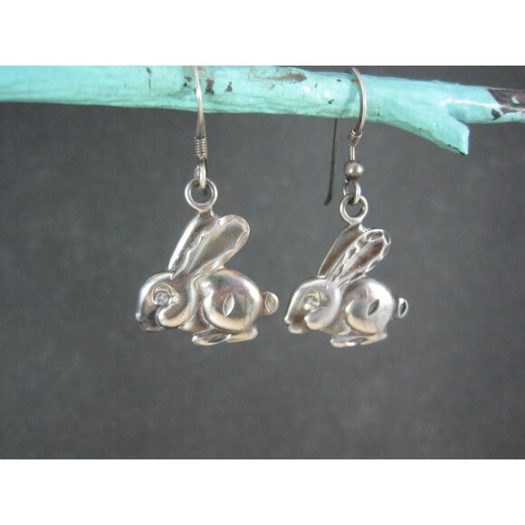 Sterling Rabbit Earrings Vintage Silver Bunny - Picture 3 of 16